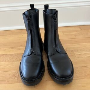 Black Leather Boots with Zip Front. Worn once